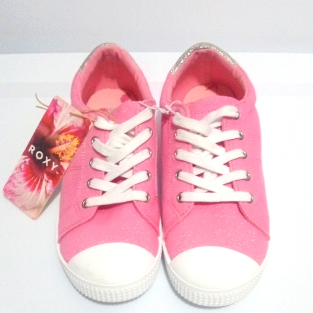 ROXY GIRLS PINK WHITE SILVER SPARKLE SNEAKERS SIZE 2 NWT